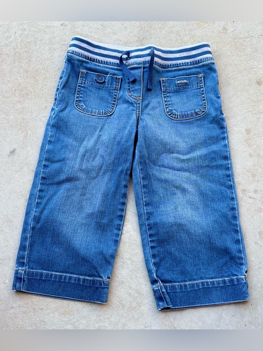 Mini Boden 10y Denim Jean Shorts Withed Ribbed Tie Waist